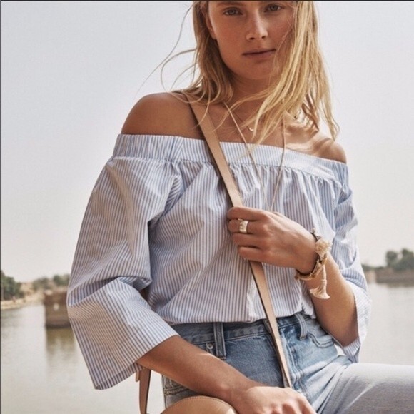 Madewell Clean Off-The_Shoulder Top in stripe - Picture 1 of 6